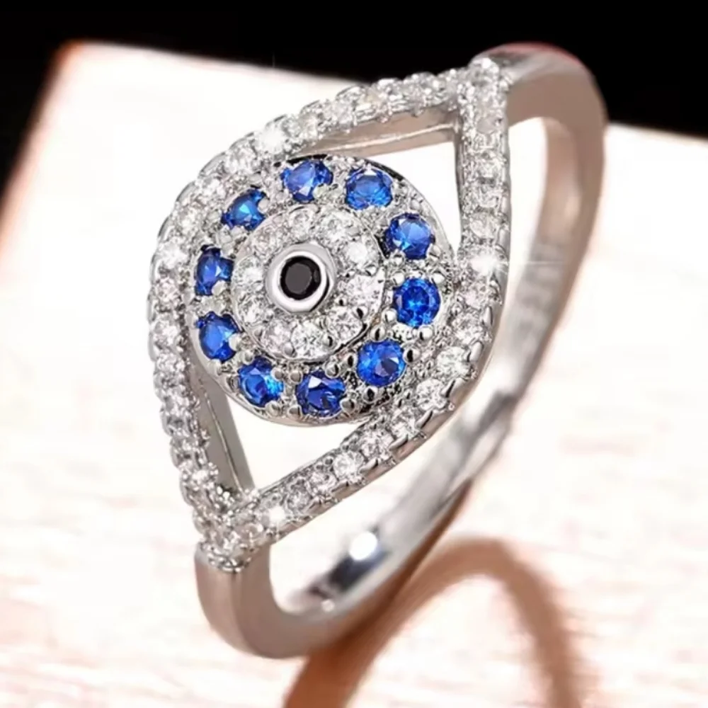 Unisex Mystic Blue Evil Eye Ring Sz 9